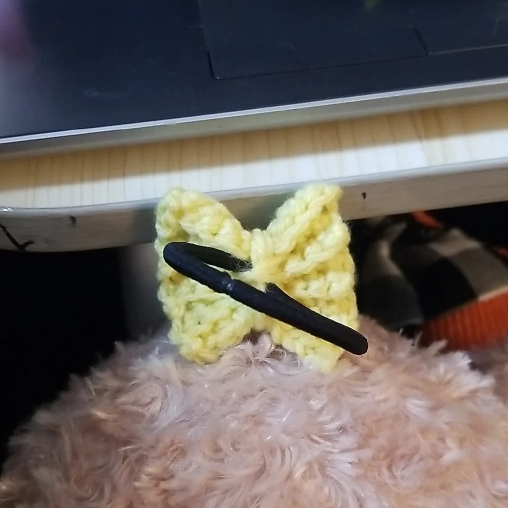 Handcrafted Yellow Crocheted Bow Hair Tie With Princess Belle